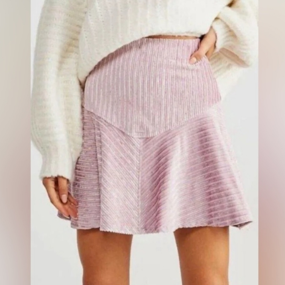 Free People Velvet Pink Felt Skater Skirt